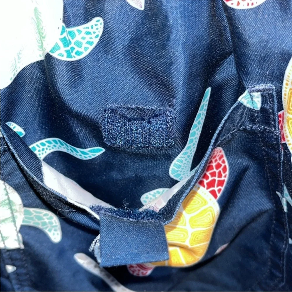 Tropical Sea Turtle Flamingo Print Swim Board Shorts Swimsuit Trunks Small S